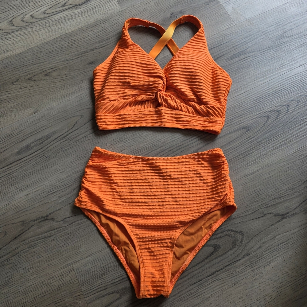 Amazon Orange Ribbed Bikini Set